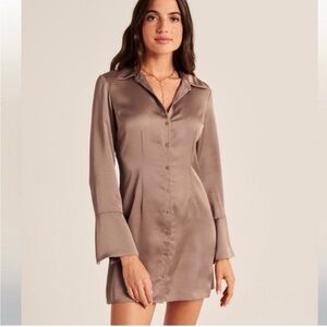 Abercrombie & Fitch bronze satin button up dress size medium tall MT